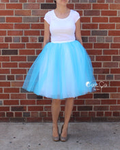 Clarisa Ombré Tulle Skirt - White & Aqua Blue, Midi - C'est Ça New York