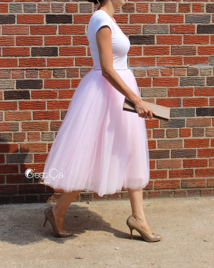 Clarisa Blush Pink Tulle Skirt - Tea Length – C'est Ça New York
