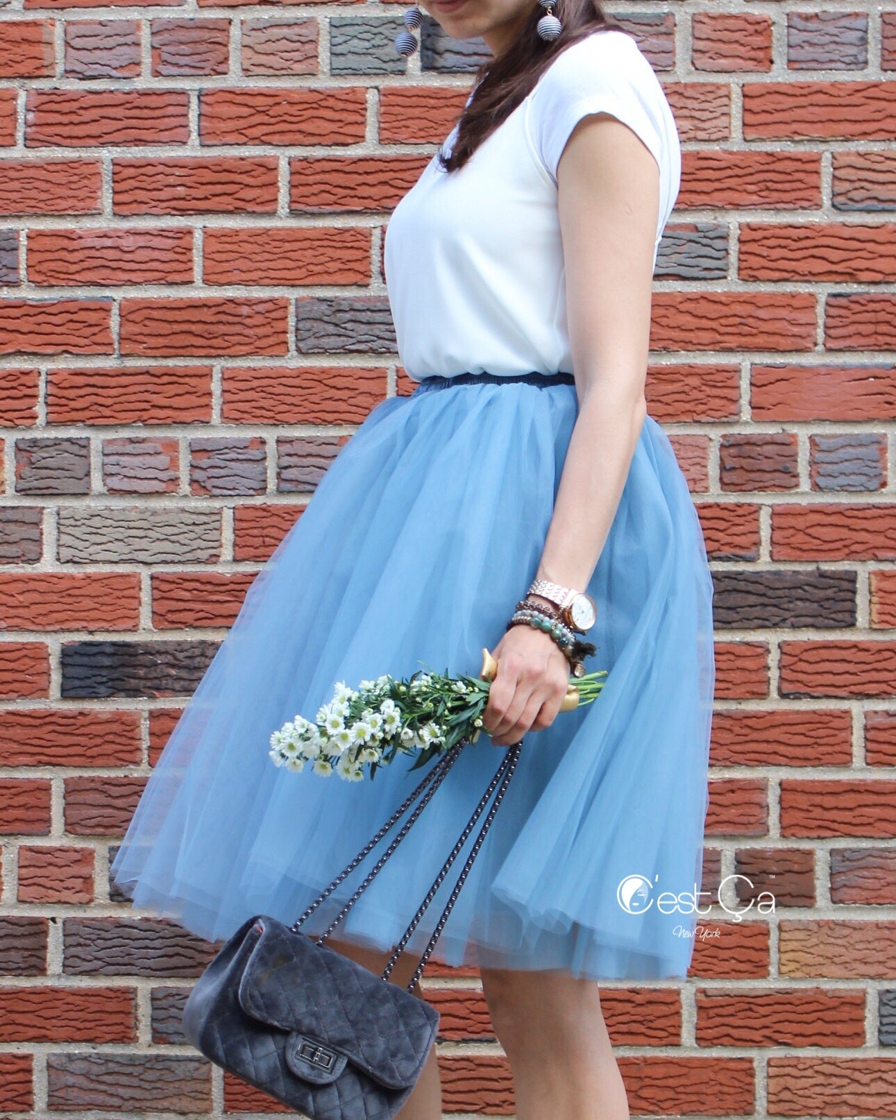 Clarisa Dusty Blue Tulle Skirt - Midi – C'est Ça New York
