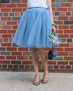 Clarisa Dusty Blue Tulle Skirt - Midi - C'est Ça New York