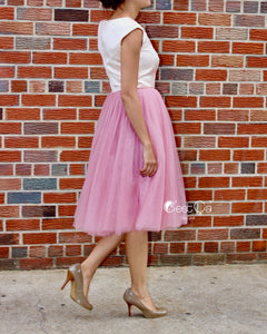 Colette Gray Pink Soft Tulle Skirt - Midi - C'est Ça New York