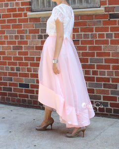 Donna Blush Pink High-Low Satin Organza & Tulle Skirt - C'est Ça New York