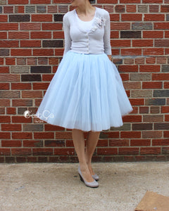 Clarisa Blue Gray Tulle Skirt - Midi - C'est Ça New York
