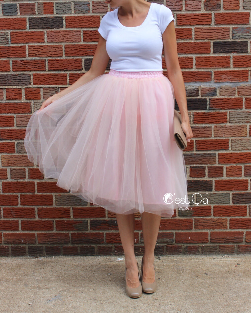 Claire Blush Pink Soft Tulle Skirt - Below Knee Midi - C'est Ça New York