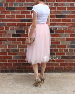 Claire Blush Pink Soft Tulle Skirt - Below Knee Midi - C'est Ça New York