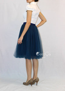 Claire Navy Blue Soft Tulle Skirt - Below Knee Midi - C'est Ça New York