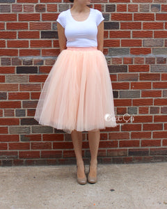 Claire Blush Peach Soft Tulle Skirt - Below Knee Midi - C'est Ça New York