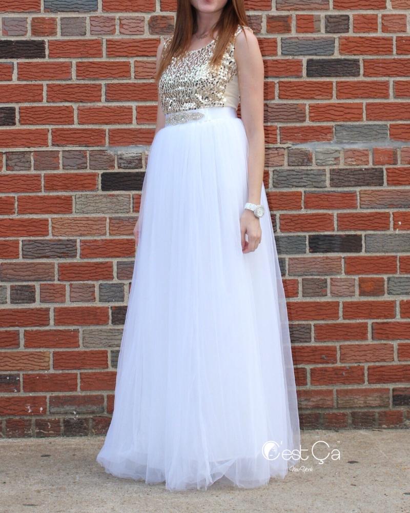 White maxi tulle top dress