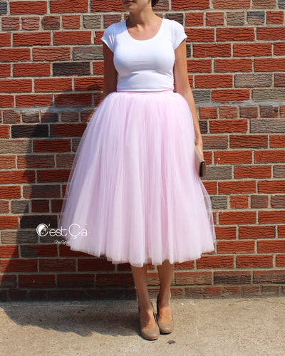 Clarisa Blush Pink Tulle Skirt - Tea Length - C'est Ça New York