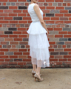 Crystal White Polka Dot Tiered Tulle Skirt - Maxi / Tea Length - C'est Ça New York